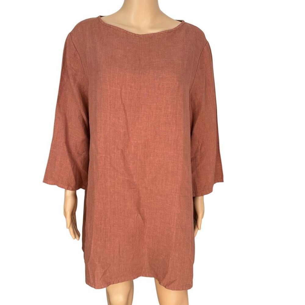 Bryn Walker Twyla Linen Tunic Gobi Terracotta NEW Size L Pockets Lagenlook